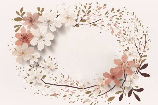 Spring card mockup with cherry blossom on white background and space for text