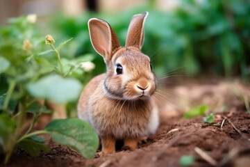 Fototapeta premium Easter rabbit in the garden looking at the camera