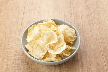 Emping, Indonesian traditional snack made from melinjo or belinjo seeds. Bitter and savory

