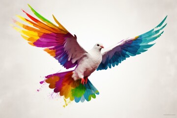 multicolored dove of peace:Symbol of diversity and harmony on white background, Generative AI