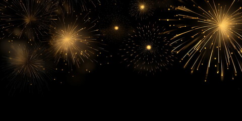 Fototapeta na wymiar Feuerwerk auf schwarzem Himmel Hintergrund für die Feier frohes neues Jahr und frohe Weihnachten mit Platz für Text - erstellt mit KI 