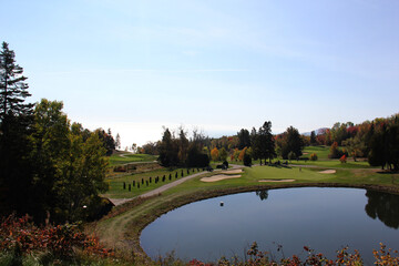 Scenic golf holes in the fall season