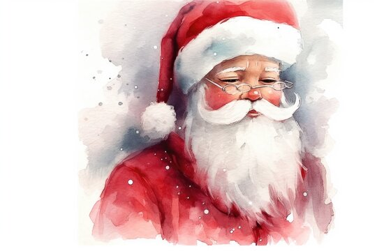 jolly Santa Claus painted in watercolor. Generative AI