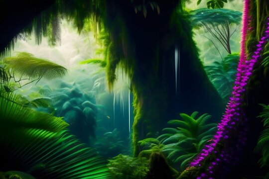 Graphic representation of The Intricate Beauty of the Rainforest. Generative AI. 