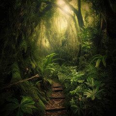 path in the rainforest - by generative ai