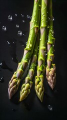 Asparagus seamless background with water drops, top view, flat lay. Generative AI