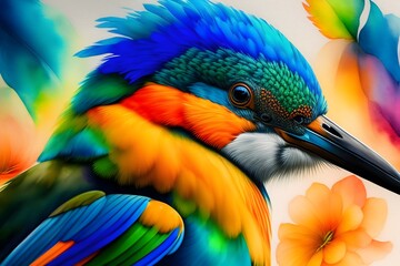 Obraz premium Graphic representation of Kingfisher's Colorful Watercolor. Generative AI. 