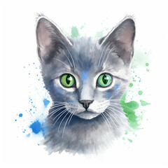 Cute Cat Watercolour Portrait