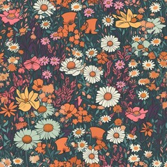 seamless pattern with flowers, generative ai, generative, ai