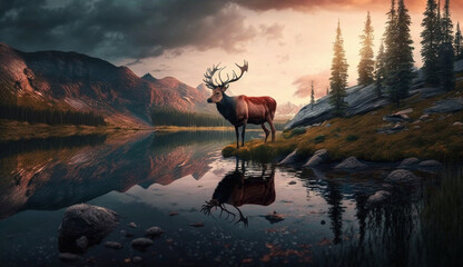 elk at sunset