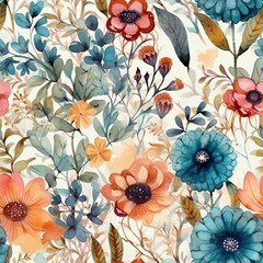 seamless pattern with flowers, water color, generative ai, generative, ai