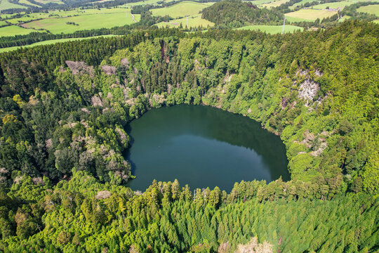 The peaceful Lagoa Do Congro is located at the end of an easy hike in the island of Sao Miguel in the Azores, Portugal