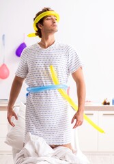 Young man celebrating his birthday in hospital