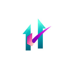 Letter H logo and check design combination, arrow