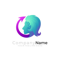 Obraz premium Face people logo and arrow design template, 3d colorful style