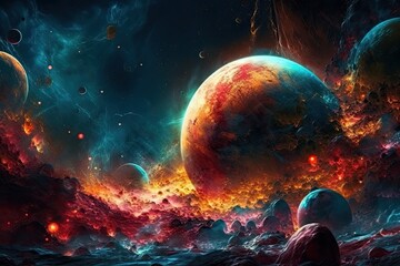 Obraz na płótnie Canvas colorful and vibrant space scene with planets and stars. Generative AI