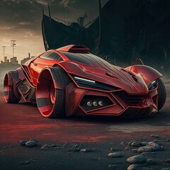 fictional futuristic sci-fi red sports car, generative ai, generative, ai