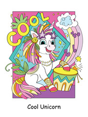 Obraz na płótnie Canvas Cute unicorn with flowers color vector illustration