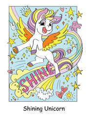 Obraz na płótnie Canvas Cute unicorn pegasus with rainbow color vector illustration