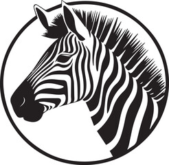 Fototapeta na wymiar Zebra head logo vector illustration. Front view silhouette african zebra portrait striped black and white skin typography design element