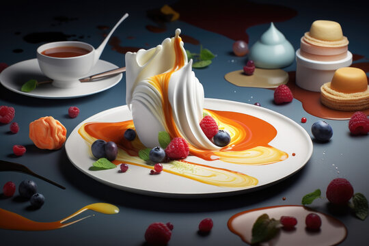 A captivating image of a unique and innovative creamy dessert with exotic flavors.