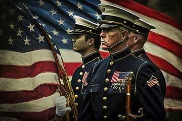 Memorial day service, patriotism, sacrifice, honor, remembrance, veterans, fallen soldiers, american flag, national anthem, parades, military service, gravesites, wreaths, a moment of silence - obrazy, fototapety, plakaty