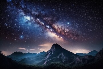 Fototapeta na wymiar Doi Luang Chiang Dao's towering peaks against a starry sky and the Milky Way constellation Generative AI