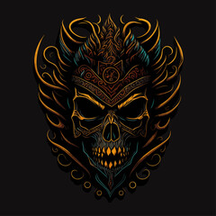 Demon skull head emblem vintage ornamental design. Medieval logo. Print design. t-shirt design.