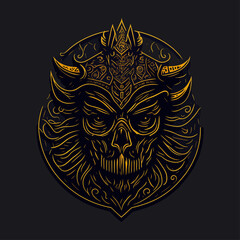 Demon skull head emblem vintage ornamental design. Medieval logo. Print design. t-shirt design.