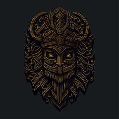 Viking head emblem vintage ornamental design. Medieval logo. Print design. t-shirt design.