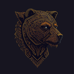 Bear head emblem vintage ornamental design. Medieval logo. Print design. t-shirt design.