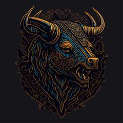 Bull head emblem vintage ornamental design. Medieval logo. Print design. t-shirt design.