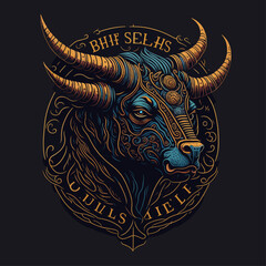 Bull head emblem vintage ornamental design. Medieval logo. Print design. t-shirt design.