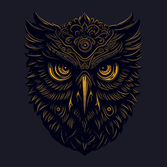 Owl head emblem vintage ornamental design. Medieval logo. Print design. t-shirt design.