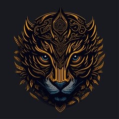 Feline head emblem vintage ornamental design. Medieval logo. Print design. t-shirt design.