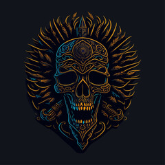 Skull head emblem vintage ornamental design. Medieval logo. Print design. t-shirt design.