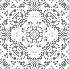 Monochrome ornamental texture with smooth linear shapes, zigzag lines, lace pattern.Abstract geometric black and white pattern for web page, textures, card, poster, fabric, textile.