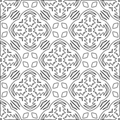 Monochrome ornamental texture with smooth linear shapes, zigzag lines, lace pattern.Abstract geometric black and white pattern for web page, textures, card, poster, fabric, textile.