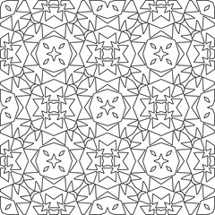 Monochrome ornamental texture with smooth linear shapes, zigzag lines, lace pattern.Abstract geometric black and white pattern for web page, textures, card, poster, fabric, textile.