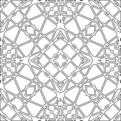 Monochrome ornamental texture with smooth linear shapes, zigzag lines, lace pattern.Abstract geometric black and white pattern for web page, textures, card, poster, fabric, textile.