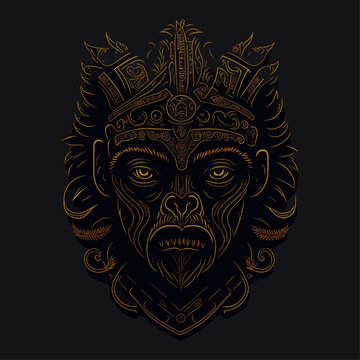 Aztec man head emblem vintage ornamental design. Medieval logo. Print design. t-shirt design.