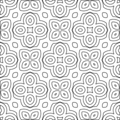 Monochrome ornamental texture with smooth linear shapes, zigzag lines, lace pattern.Abstract geometric black and white pattern for web page, textures, card, poster, fabric, textile.