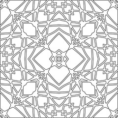 Monochrome ornamental texture with smooth linear shapes, zigzag lines, lace pattern.Abstract geometric black and white pattern for web page, textures, card, poster, fabric, textile.