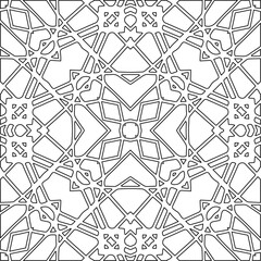 Monochrome ornamental texture with smooth linear shapes, zigzag lines, lace pattern.Abstract geometric black and white pattern for web page, textures, card, poster, fabric, textile.
