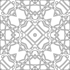 Monochrome ornamental texture with smooth linear shapes, zigzag lines, lace pattern.Abstract geometric black and white pattern for web page, textures, card, poster, fabric, textile.