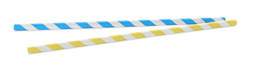 Fototapeta na wymiar Different paper cocktail straws on white background