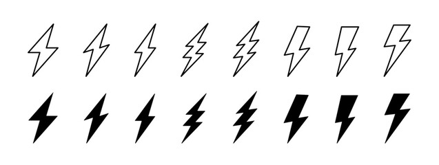Lightning, thunderbolt icon. Electric lightning vector icons collection. Thunderbolt sign
