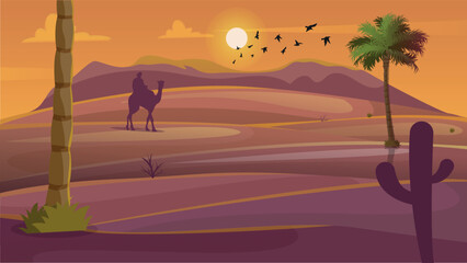Desert, Sun ,Arabian palm ,camel vector - illustration 