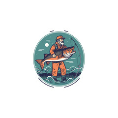 people fishing strike big fish logo vector