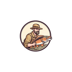 people fishing strike big fish logo vector